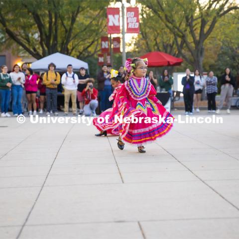 Dancers performing the traditional Mexican dance. Fiesta on the green at the Nebraska Union Plaza. Fiesta on the Green is an annual Latino culture and heritage festival. October 5, 2023. Photo by Kristen Labadie / University Communication.